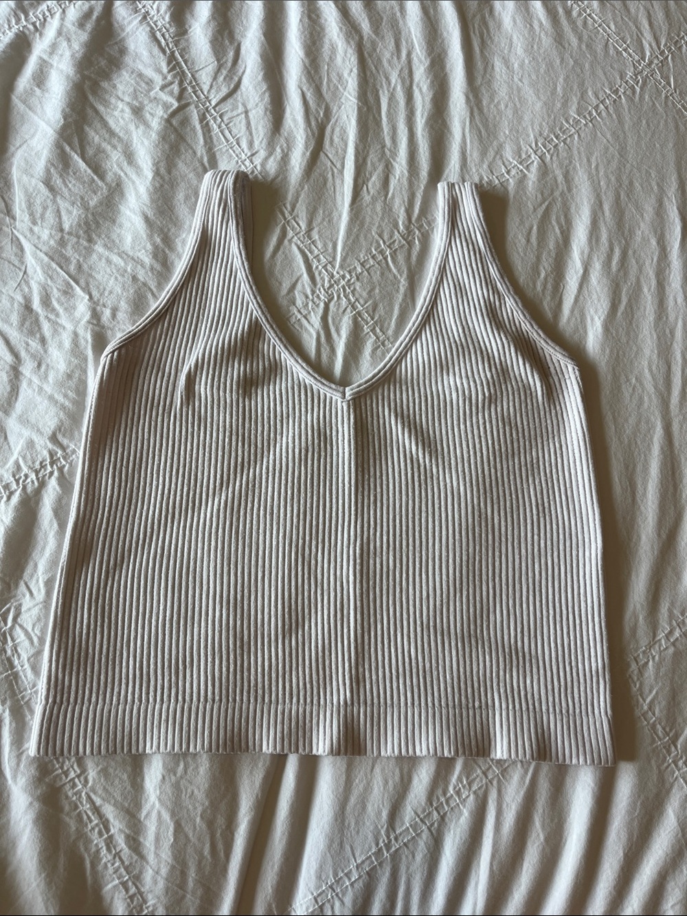 V-Neck Ribbed Tank Top in Cream - Women's Sleeveless Knit